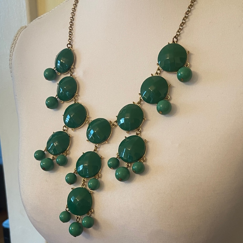 Green Statement Bib Necklace with Gold-Tone Chain - Women Jewelry - Picture 3 of 7